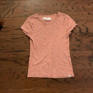 A&F Girls Pink Floral Ribbed Tee - size 7/8